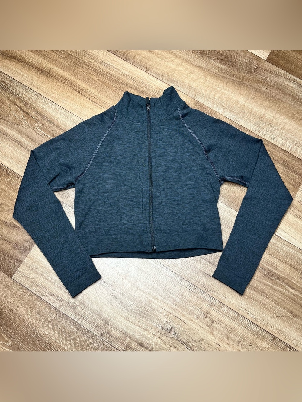 Alphalete women's Amplify jacket cropped S powder grey black zip gym workout